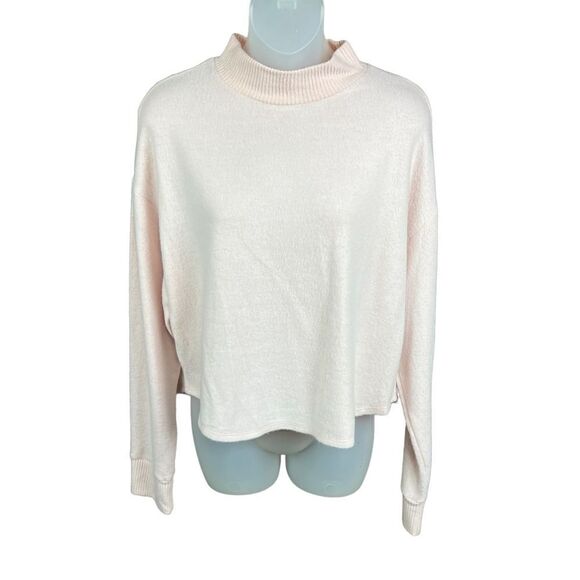 Socialite Drop Shoulder Sweater Cropped Turtleneck Pink Smoke Ribbed Cuffs Large - Picture 1 of 14